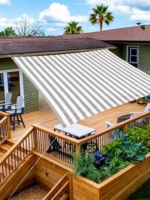 1pc Simple Striped Print Pattern Sunshade Cloth, 2D Flat Print Outdoor Camping Tent, Sunshade Cloth, Camping Hiking Sunshade And Canopy, Washable, Suitable For Various Scenes Such As Garden, Camping, Beach, Without Support Frame - Light Grey - View 9