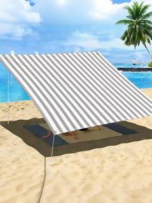 1pc Simple Striped Print Pattern Sunshade Cloth, 2D Flat Print Outdoor Camping Tent, Sunshade Cloth, Camping Hiking Sunshade And Canopy, Washable, Suitable For Various Scenes Such As Garden, Camping, Beach, Without Support Frame - Light Grey - View 12