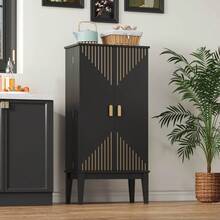 Kitchen Cabinet 120x59x30cm, Sideboard, Spacious 2-Door Sideboard With Shelf On The Door, Vintage Style Storage Unit - Suitable For Kitchen, Dining Room, Living Room And Hallway. - Black + MDF + European - View 9