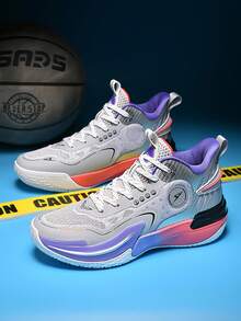 Men's Basketball Shoes For Training And Game, Anti-Slip, Wear-Resistant, Lightweight, Responsive Cushioning, Squeaky Grip - Grey Purple - View 2