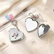 1 móc treo túi hình gương oval trái tim có thể mở, mặt dây chuyền túi hình gấu bướm màu bạc, móc khóa trang trí túi lưới đựng son môi - Bạc - Xem 5