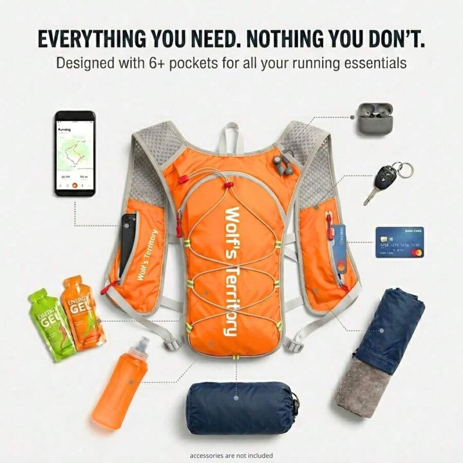 Picnic Backpack, Running Backpack, Running Vest Phone Holder, Lightweight & Breathable Running Hydration Vest Backpack For Women Men, Hydration Pack For TrailRunning Hiking Cycling Marathon - Orange - View 1