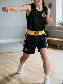 1PC Martial Arts Sanda Boxing Combat Training Outfit Costume, Suitable For COSPLAY Role Play, Suitable For Martial Arts Performance, Competition, Daily Sports Wear, Includes Top + Shorts - Black - View 4