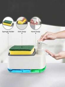 5/1pc Minimalist Plastic Soap Dispenser, Built-In Drip Tray And Sponge Holder, Press-Type Leak-Proof Liquid Storage, Multi-Functional Soap Dispenser Set, Bathroom Accessories And Bathroom Storage, Suitable For Kitchen Sink Cleaning And Home Bathroom Daily Use - Multicolor - View 9