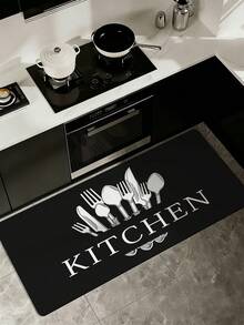 1pc Soft Thick Kitchen Mat, Anti-Slip Anti-Oil Kitchen Mat, Waterproof Kitchen Mat, Stain-Resistant Mat, Machine Washable, Entryway Mat, Kitchen Living Room Laundry Room Bathroom Absorbent Mat, Room Decor - Black - View 5