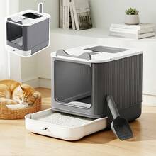 Foldable Drawer Type Cat Litter Box, Enclosed Hooded Cat Toilet With Front & Top Entry, Easy Clean Pull-Out Tray, Includes Litter Scoop, Large Space Anti-Splash Cat Potty For Indoor Cats - one-size - View 11