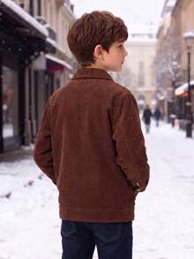 Boys' Vintage Corduroy Jacket, Thickened Loose Fit Jacket For Autumn/Winter - Brown - View 5