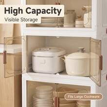 3-Tier Large Capacity Folding Storage Cabinet With Clear Doors & Wheels, Vertical Plastic Organizer Unit For Kitchen & Bedroom - 3-tier - View 2