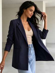 MODA MO, REF: MK0254 Women's Fitted Blazer, Elegant And Modern Jacket, Sophisticated Social Look, Ideal For Valentine's Day, Feminine Style And Charm, Tailoring With Perfect Fit, Executive Fashion With A Romantic Touch - 藏蓝色 - 查看 3