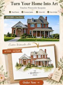 Custom Watercolor House Portrait Greeting Card With Personalized Photo & Text,Delicate Hand-Drawn Style Design,Ideal Keepsake For New House Moving Celebration,Family Residence Commemoration, Housewarming Gift And Permanent Memory Of Your Beloved Home - Multicolor - View 2