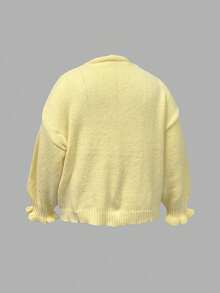 Women's Autumn/Winter New Style Solid Color Cardigan With Ruffled Cuffs - Sweet, Casual, Elegant Top For Home & Dating - Yellow - View 9