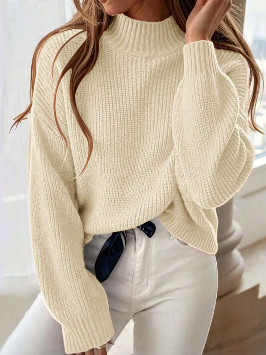 Suéter corto básico y lindo para mujer, jersey de punto acanalado ligero y cómodo informal, top corto de manga larga