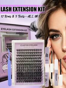 Asiteo 144pcs DIY Eyelash Extension Kit, Includes D Curl Single Lash, Bond & Seal Lash Glue, Lash Remover And Tweezers, Suitable For Home DIY Various Lash Styles, Suitable For Beginners - Multicolor - View 1