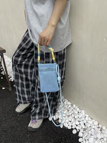 女款新款迷你手機斜跨肩背包，網格紋理垂直設計，時尚小手機包 - 藍色 - 查看 8