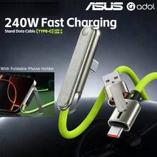 ASUS 240W USB-A To USB-C Fast Charging Cable With Foldable Stand, 2-In-1 Phone Holder And Charging Cable, Compatible With IPhone 17, 16, 15 - Green - View 4