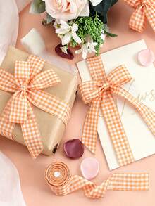 3 Rolls Orange Plaid Ribbon, Orange & White Thin Striped Decorative Ribbon And Buffalo Plaid Ribbon, Suitable For Autumn Holidays, Christmas Tree And Wreath Decoration, As Well As Valentine's Day And Birthday Gift Wrapping - Multicolor - View 3