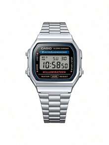 Casio 男士復古電子錶 - 不鏽鋼錶帶，適合日常配戴與時尚造型 A168WA-1 - 黑色和藍色 - 查看 8