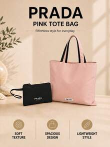 Prada Pink Tote Bag, Large Bag With A Matching Coin Purse, Soft Fabric And Spacious Capacity, Suitable For Daily Commuting - Pink - View 2