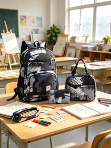 Set Of 3 Colorblock Mixed Fashion Backpacks, Large Capacity Zipper Minimalist Backpacks For Students, Suitable For Elementary, Middle, And High School Students, Fashion Casual Campus Backpacks, Boy's Travel Backpacks, Business Travel Vacation Outdoor Sports Boyfriend Gift, Back To School Essential - Multicolor - View 7
