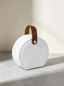 1pc/6pcs Portable Round Jewelry Storage Box With Handle, Multi-Compartment Interior, Soft Lining Anti-Scratch, Mini PU Leather Travel Jewelry Box, Compact Size, Suitable For Storing Rings, Earrings And Small Accessories - Multicolor - View 12