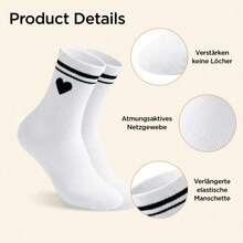 1/6 Pairs Women's 2-Stripe Heart Casual Tennis Socks, White Striped Sports Socks, Suitable For Casual Sports And Home Wear - Multicolor - View 4