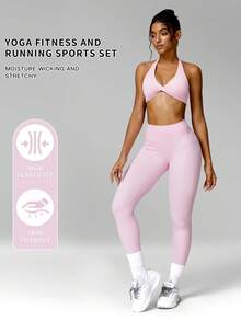 MFVIM Women's Naked Feel High Elastic Yoga Set, Fashionable Minimalist All-Match Versatile Plus Size Casual Wear - Baby Pink - View 2