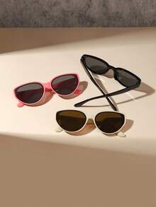 3 PCS Boys Girls 6-9Y Retro Oval Fashion Glasses Lightweight PC Material Frame Solid Color Lens Suitable For Casual Vacation Outing With Glasses Box - Multicolor - View 9