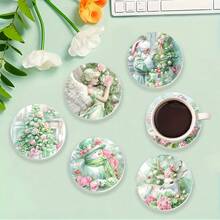 6pcs Fresh Green Christmas Theme Acrylic Coaster Set - Heat Resistant, Desktop Protection, Suitable For Home, Office And Themed Parties - Acrylic Coaster - View 3