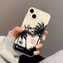 Tropical Palm Tree Sunset Silhouette Printed Clear Phone Case, Soft Shockproof TPU Material, Raised Camera Lens Scratch Protection, Retro Beach Vacation Text Design, Transparent Slim Protective Cellphone Case For Summer Daily Matching,Phone Cases,Phone Case,Cell Phone Cover, Phone Shell,Protective Phone Case,Transparent Phone Case,Silicone Phone Case, Soft Phone Case - Black - View 6