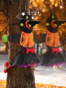 Large Crashing Witch Halloween Decor, Halloween Decorations Outdoor Tree Hugging Witch Props Ornaments, Hanging Into Tree/Porch Pole/Door/Yard, Outside Garden Funny Witches Crashed - Multicolor - View 2