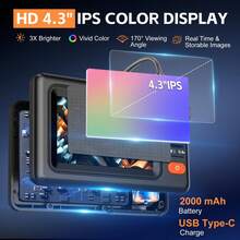 Endoscope Camera With Light, 4.3-Inch IPS Display Borescope Inspection Camera, 1920P HD With 8 LED Lights, 16.5ft Semi-Rigid Reach, Endoscope - A - View 2