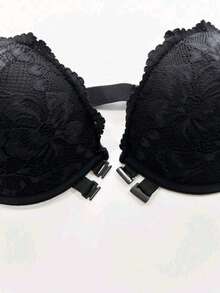 Gothic Lace Front Closure Strapless Bra, Sexy Non-Slip Seamless Women's Lingerie - Black - View 5
