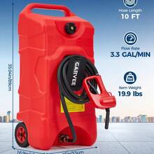 2 Pack 16 Gallon Portable Fuel Tank With Manual Pump – 60L HDPE Storage Caddy On Wheels, 10 FT Leak-Proof Transfer Siphon Hose For Gasoline & Fuel Injection System  For Car, Boat, Tractor, Generator - Red - View 8