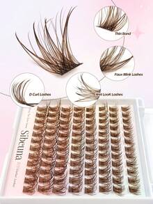 Sibeuna 96 pièces grappes de cils à usage humide marron, faux cils en grappe unique à boucle naturelle, boucle D, longueur 10-16 mm, grappes de cils marron dramatiques - D - Voir 3