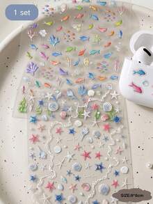 1 Set Stiker Dekoratif PET INS Summer Ocean, Kombinasi Berbagai Makhluk Laut, Kerang dan Rantai Mutiara, Pola Segar, Nuansa Warna Gradien Biru Muda yang Menyegarkan dan Lembut, Cocok untuk Dekorasi Kerang Digital, Kotak Penyimpanan, dan Perlengkapan Kantor. - 1 set bintang laut - View 5