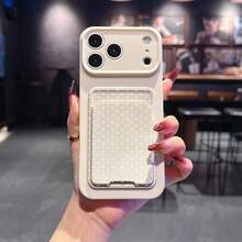 2pcs Set: Eye-Catching Cream White Self-Adhesive Card Holder TPU Shockproof Full Coverage Precise Protection Case Compatible With Apple 11/12/13/14/15/16/17 Pro Max - Antique White - View 1