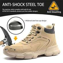 Khaki Steel Toe Work Boots For Men Women Impact Resistant Lightweight Work Shoes Comfortable Industrial Safety Shoes Resistant Durable For Labor Daily - Khaki - View 7