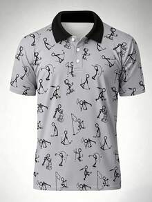 Men's All-Over Fun Graffiti Print Casual Fashion Short Sleeve Polo Shirt - Multicolor - View 2