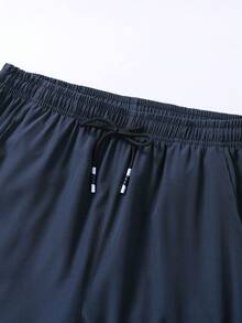 Plus Size Men's Summer Lightweight Sports Casual Straight Leg Pants, Unique Drawstring Design, Versatile Streetwear - Royal Blue - View 4