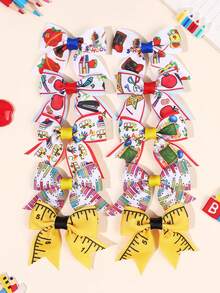 10/2pcs Back To School Pencil Bow Hair Clips,Yellow Blue White Apple Hair Bows,Alligator Clip,Cute Hair Accessories For Girl First Day Of School Daily - Multicolor - View 8