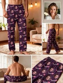 Men's Customized Photo Home Pants (1pc): Choose Your Favorite Photo To Print, Have A Unique Personalized Look, Super Cool! - Purple - View 3