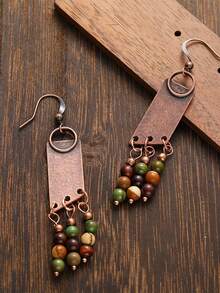 1 Pair Vintage Copper Color Western Cowboy Bohemian Style Earrings With Distressed Fashion Beads And Tassels - Brown - View 5