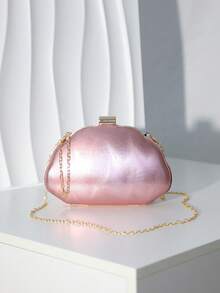 Women's Evening Clutch Bag, Cloud-Shaped Hard Shell Handbag, Gold-Tone Frame Lock, Detachable Chain Strap, Elegant And Glamorous Style, Suitable For Weddings, Banquets And Parties - Pink - View 7