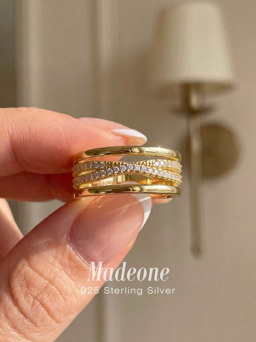 MADEONE 1枚925纯银复古线条缠绕戒指，男女皆宜，可搭配日常服饰或作为派对配饰。高品质戒指，精致珠宝礼品。
