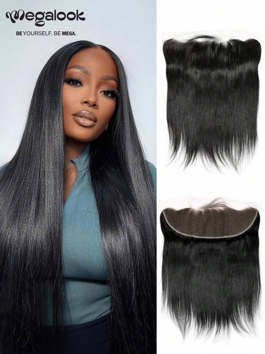 MEGALOOK 13x4 Transparent Lace Frontal Closure Silky Straight 100% Human Hair Extensions 8-20 Inch Natural Color Frontal Free Part Pre Plucked Natural Hairline Brazilian Virgin Hair For Women - SNatural - View 1