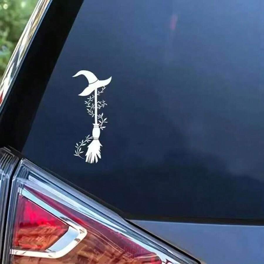 熱銷萬聖節女巫掃帚汽車貼紙,精美汽車裝飾,萬聖節女巫掃帚圖案,適用於家居與車輛裝飾,汽車配件 - 彩色 - 查看 1