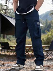 男士戶外運動工裝登山褲，寬鬆版型，多口袋設計，適合登山、露營與日常穿著 - 藏蓝色 - 查看 1