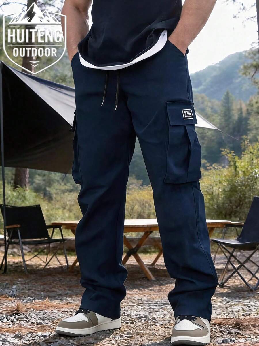 男士戶外運動工裝登山褲,寬鬆版型,多口袋設計,適合登山、露營與日常穿著 - 藏蓝色 - 查看 1