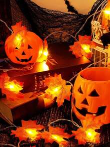 1pc Halloween Maple Leaf Light String, Maple Leaf LED Fairy Light, Indoor Festival Party Decoration, Maple Leaf Wall Hanging Light, Battery Powered,Fall Maple Leaf LED Light,Halloween Supplies,Artificial Maple Leaf - Huang Guang - View 4