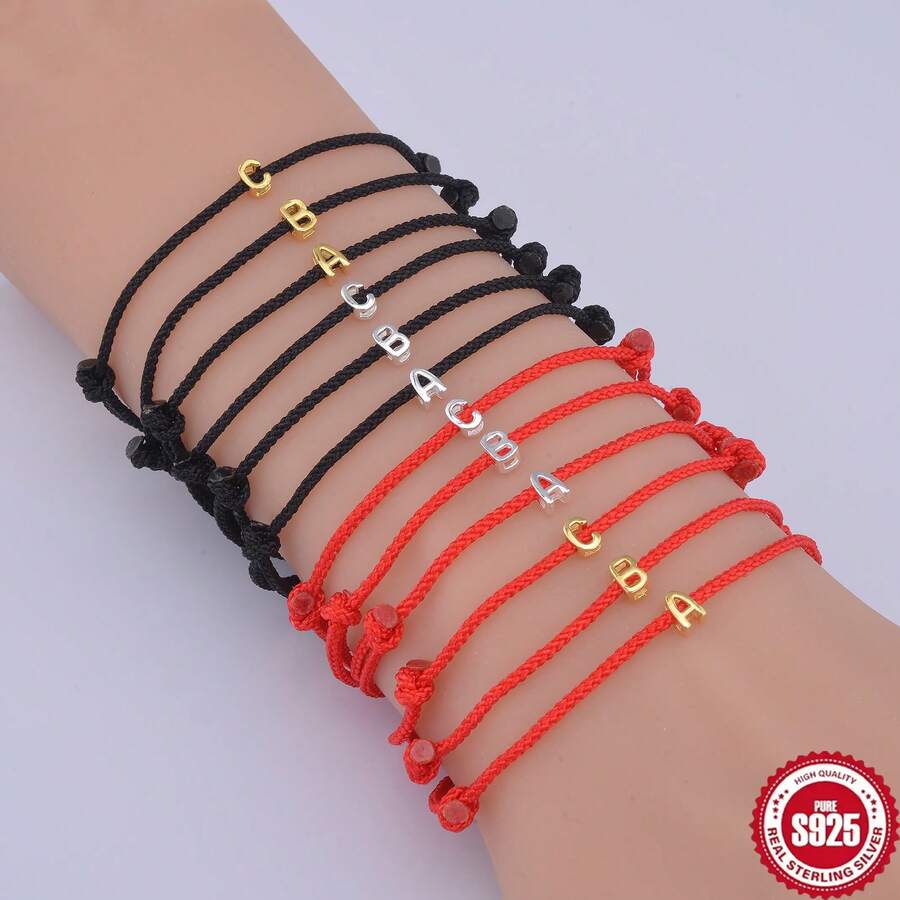 1pc 925 Silver Letter Bracelet, Couple Matching, Birthday Gift, Daily Wear, Handmade - Multicolor - View 1